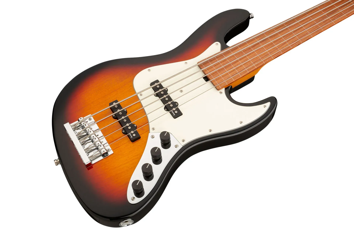 Sadowsky MetroExpress 21-Fret Vintage J/J Bass, Morado Fingerboard, 5-String, Fretless With Lines - Tobacco Sunburst Transparent High Polish